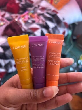 LANEIGE Lip Glowy Balm Set — Mango, Gummy, Peach Iced Tea